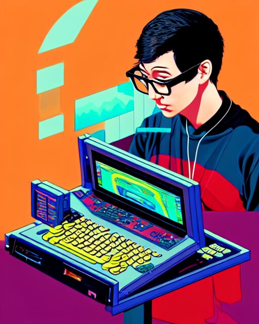 Lexica - Richly detailed color illustration of a nerd-using-a-computer ...