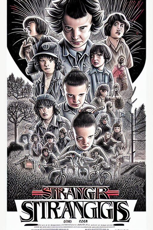 Lexica - Mcbess style movie poster for stranger things