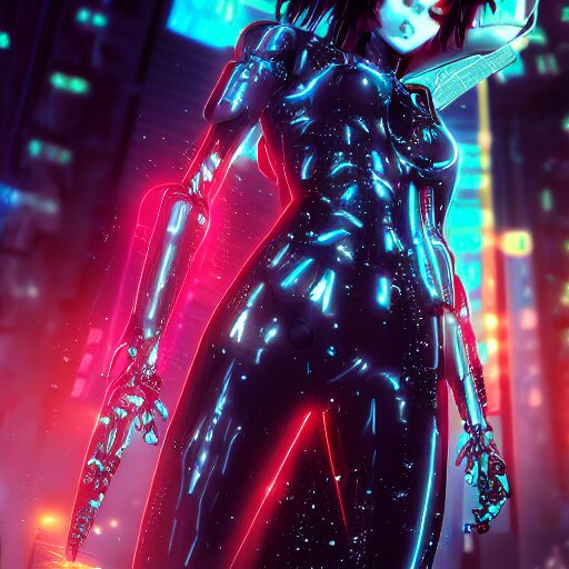 prompthunt: full digital cyberpunk anime!!, shattered cyborg - girl in the  style of arcane!!!, lightning, raining!!, water refractions!!, black long  hair!, biomechanical details, neon background lighting, reflections, wlop,  ilya kuvshinov, artgerm