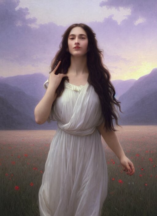Lexica - Oil painting portrait of a young woman with long flowing hair ...