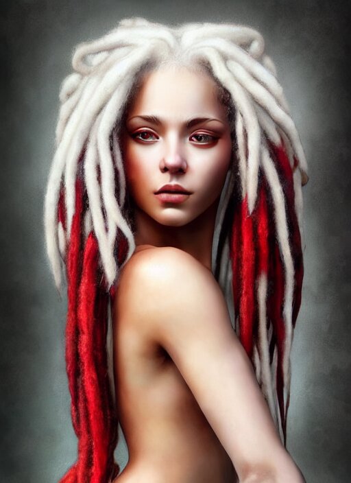 Lexica - Photograph of gorgeous woman with half white half red ...