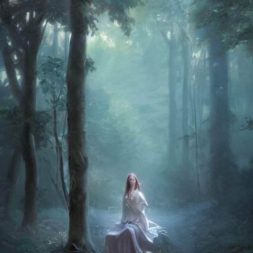Lexica - A beautiful painting of an angel in a magical forest, ray ...
