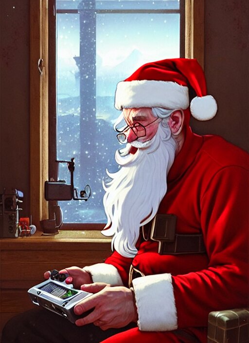 Lexica - Highly detailed portrait of santa claus playing with a game ...