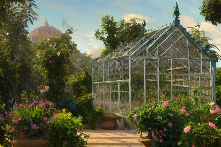 Lexica - Weed greenhouse, rococo style, greek architecture, green ...