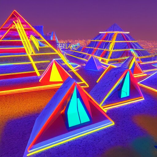 Lexica - Pyramids made of colorful neon glass at night time, by unreal ...