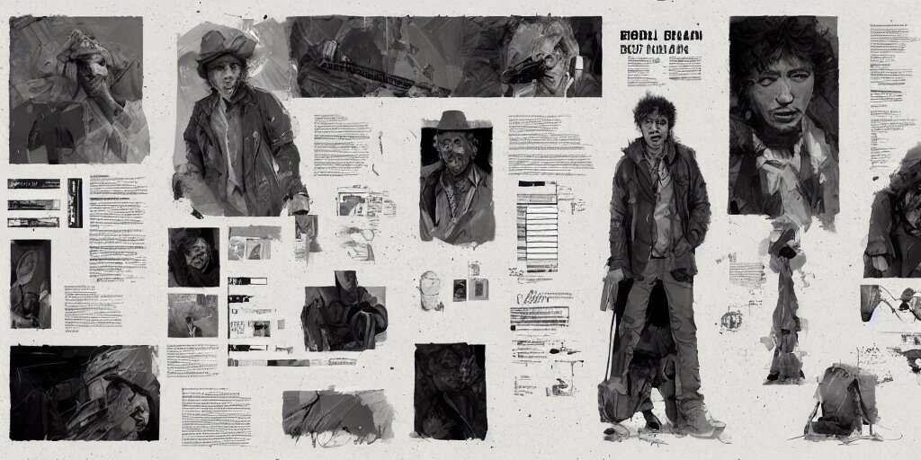 Lexica - Bob Dylan design, character sheet, Greg Rutkowski, Zabrocki ...