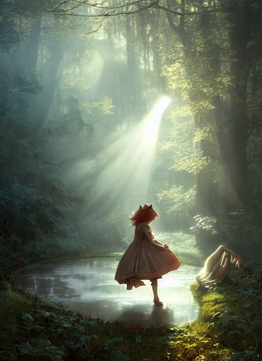 Lexica - Alice falling down the rabbithole to wonderland, mist, sunrays ...