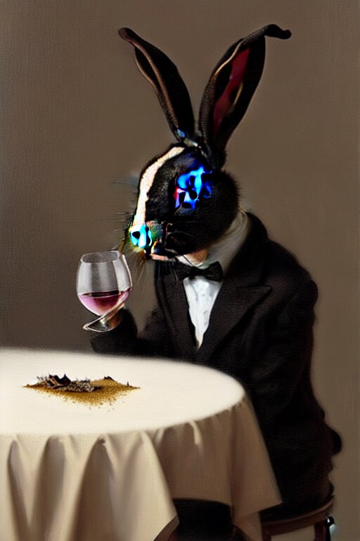 Lexica - Baroque oil painting handsome rabbit in elegant black suit ...