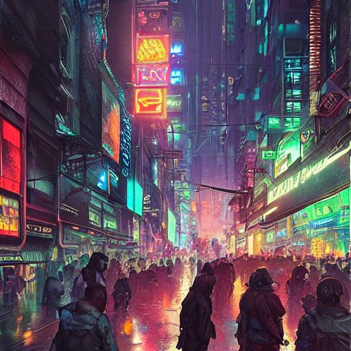Lexica - Overly crowded street of a cyberpunk city, rain, harsh neon ...