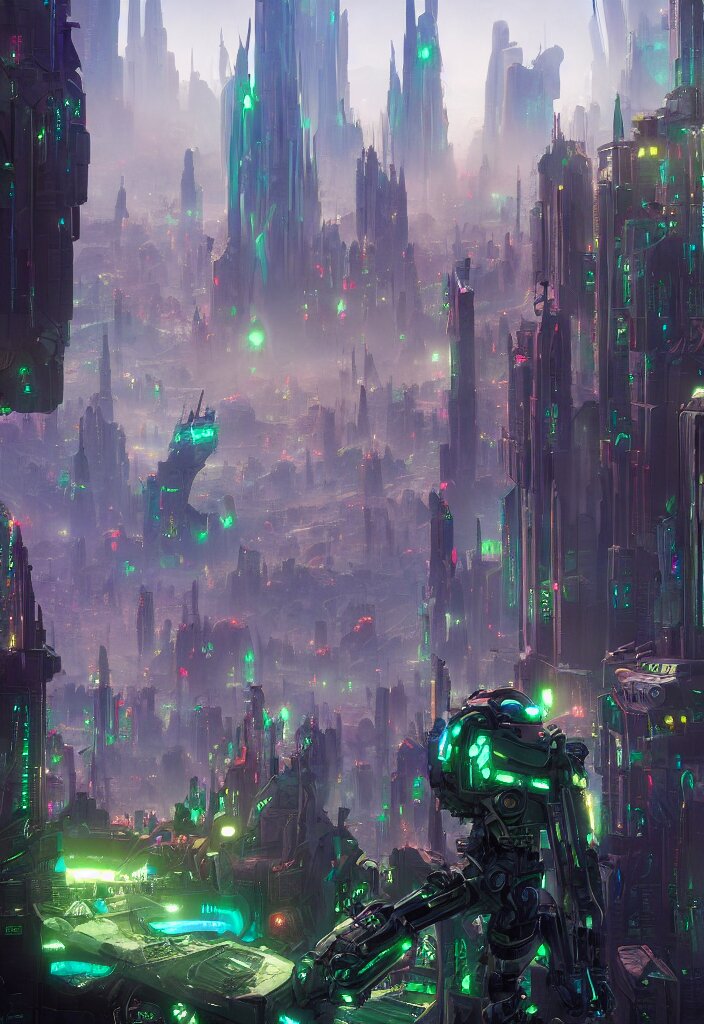 Lexica - ( emerald city ) a vibrant matte painting of a robotic monster ...