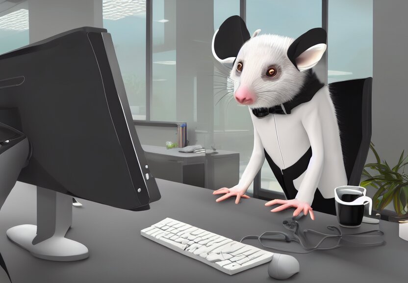 Lexica - possum dressed as an office worker, working on a desktop ...