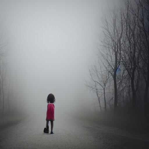 Lexica - Photo of a real-life girl in a creepy foggy town