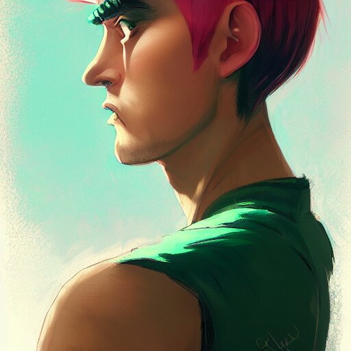 Lexica - A man with a round pink head a green mohawk green eyebrows and ...