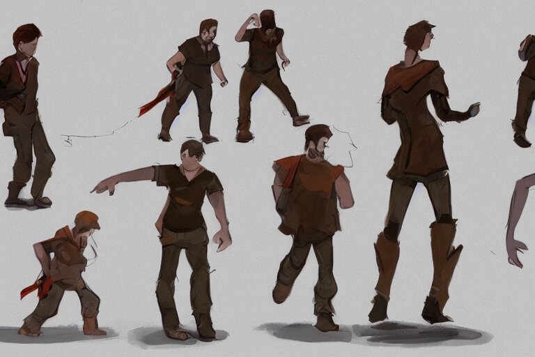 Lexica - Walking animation frames of a man, video game concept art.