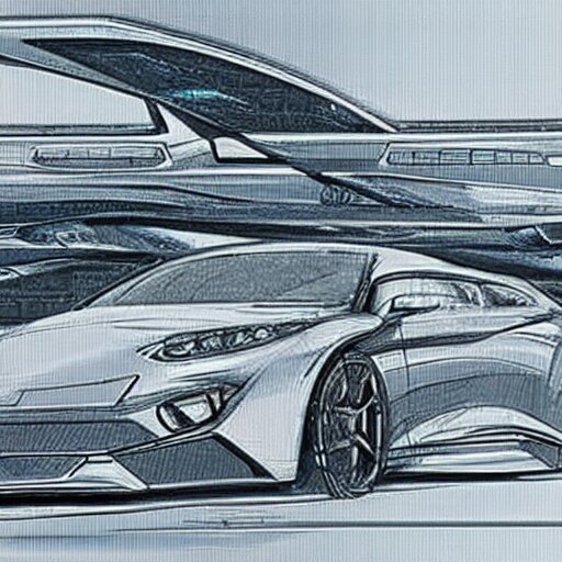 Drawing, Blueprints for a car, science fiction, technical, high ...