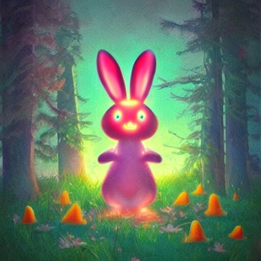 Lexica - A glowing luminous bunny surrounded by luminous pink orange ...