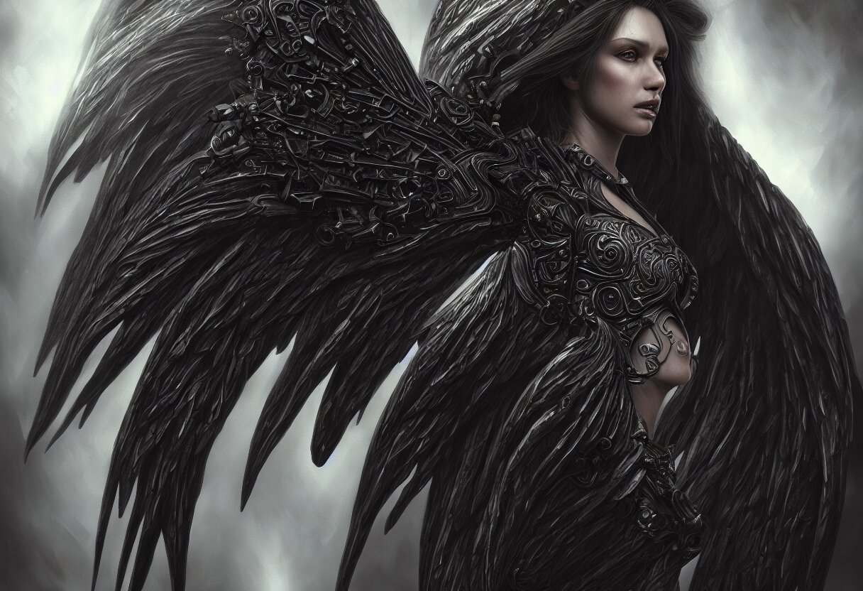 Lexica - Detailed portrait of a big dark angel spread wings, diffuse ...
