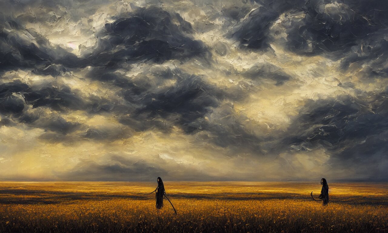 Lexica - Breathtaking oil painting with palette knife of a plains ...