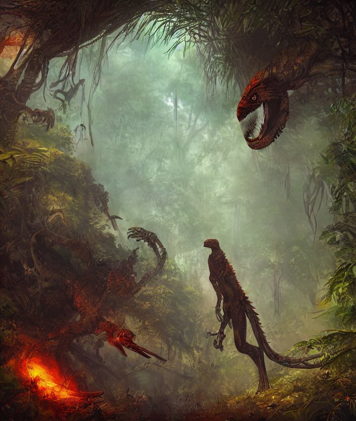 Lexica - Raptor stalking in the jungle, mysterious, fantasy artwork ...