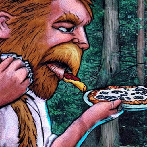 bigfoot pizza delivery guy, Stable Diffusion