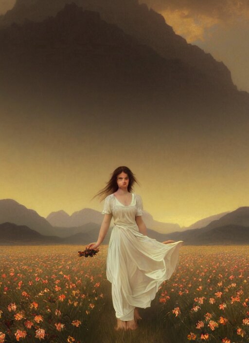 Lexica - Oil painting portrait of a young woman with long flowing hair ...