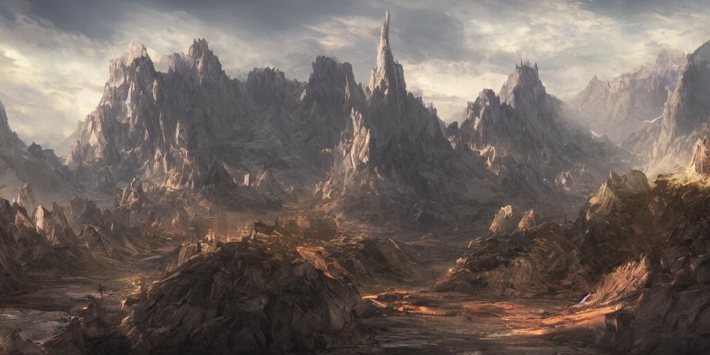 Lexica - Landscape view of a mountain with a huge city at the top ...