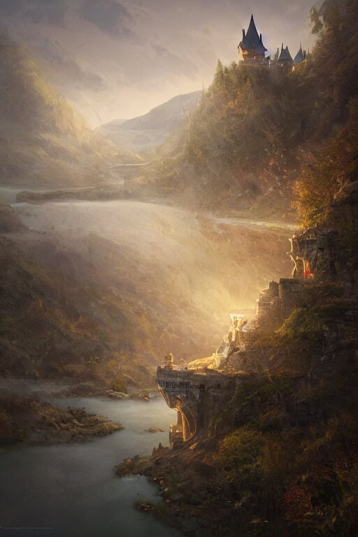 Lexica - Magnificent view of a castle standing on a hill in the middle ...