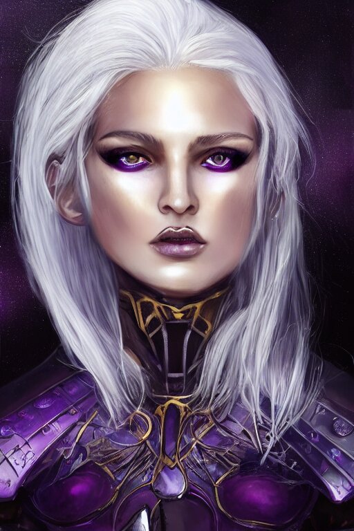 Lexica - Portrait evilly knights of Zodiac girl, white hair, seductive ...