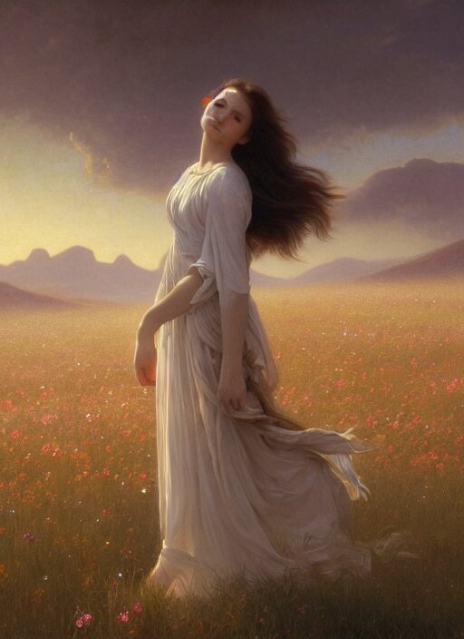 Lexica - Oil painting portrait of a young woman with long flowing hair ...