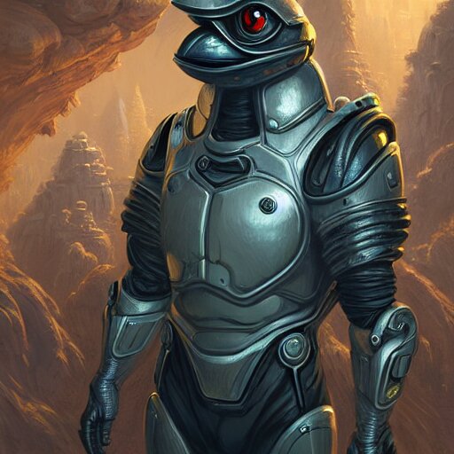 Lexica - Portrait of pepe with a spoon wearing futuristic power armor ...