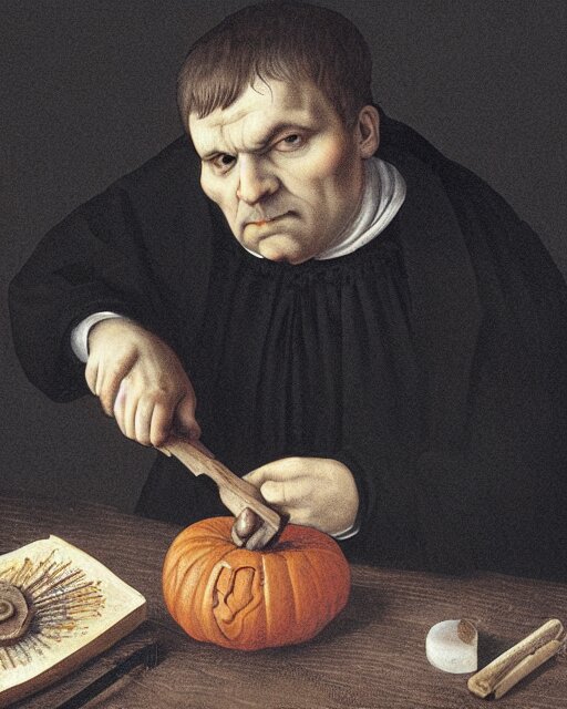 Lexica - Martin luther using a nail and mallet to carve a jack - o ...