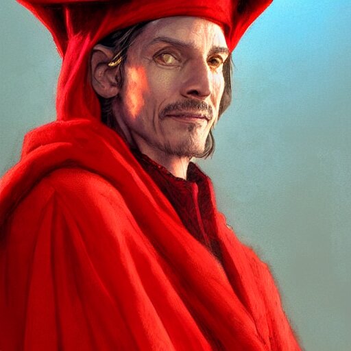 Lexica - Portrait of rincewind wearing bright red wizard robe and hat ...