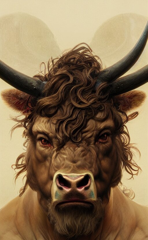 Lexica - A detailed portrait of minotaur, monster half child half bull ...