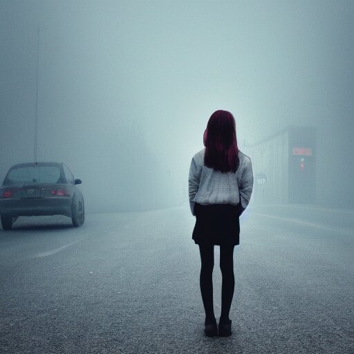 Lexica - Photo of a real-life girl in a creepy foggy town