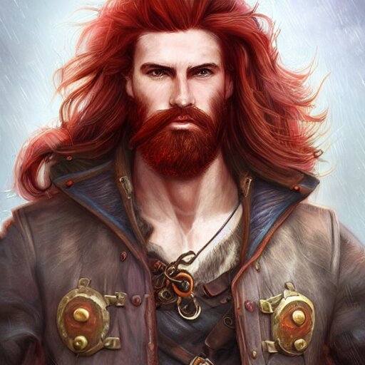 Lexica - Rugged ship captain, male, handsome, red hair, long hair ...