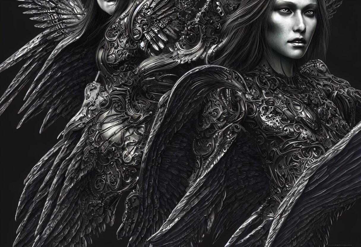 Lexica - Detailed portrait of a big dark angel spread wings, diffuse ...