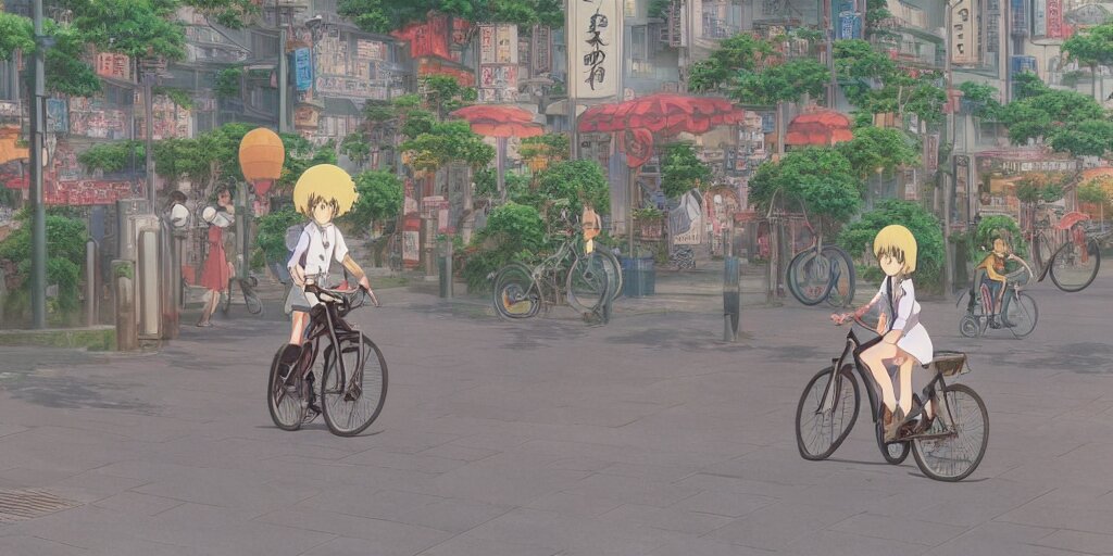 Lexica - Anime girl riding bicycle in highly detailed japanese city ...