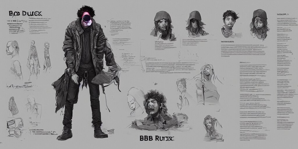 Lexica - Bob Dylan design, character sheet, Greg Rutkowski, Zabrocki ...