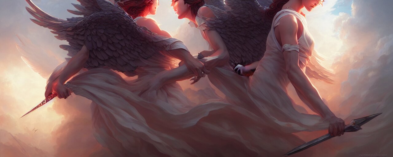 Lexica - Angels in a large battle by magali villeneuve, artgerm, greg ...
