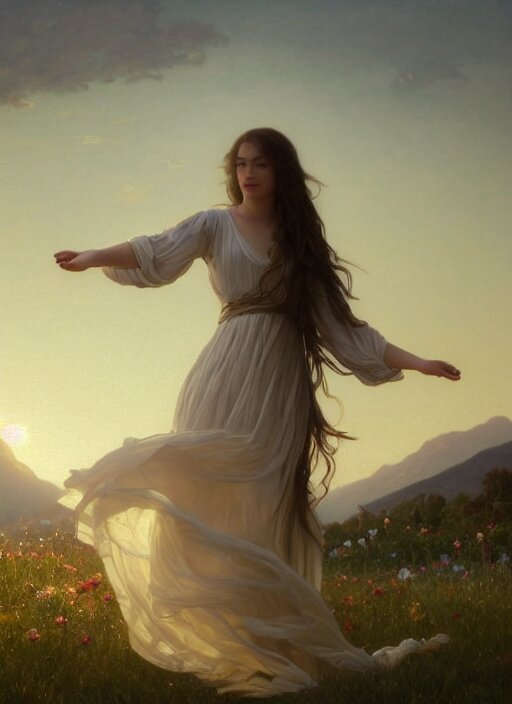 Lexica - Oil painting portrait of a young woman with long flowing hair ...
