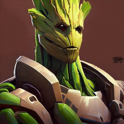 Lexica - Greg manchess portrait painting of armored groot as overwatch ...