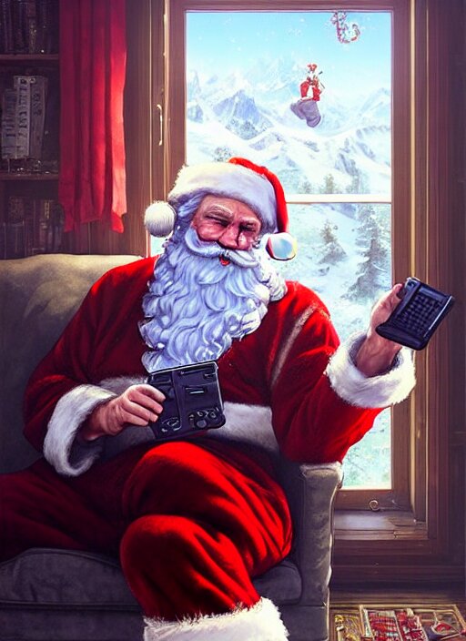 Lexica - Highly detailed portrait of santa claus playing with a game ...