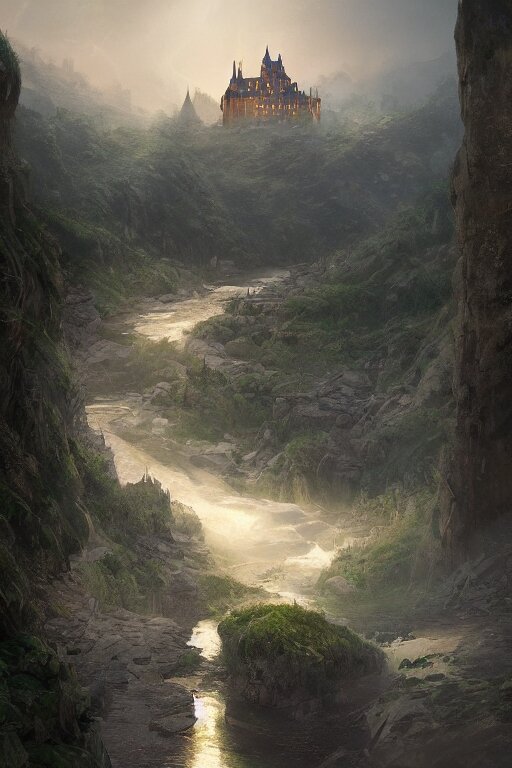 Lexica - Magnificent view of a castle standing on a hill in the middle ...