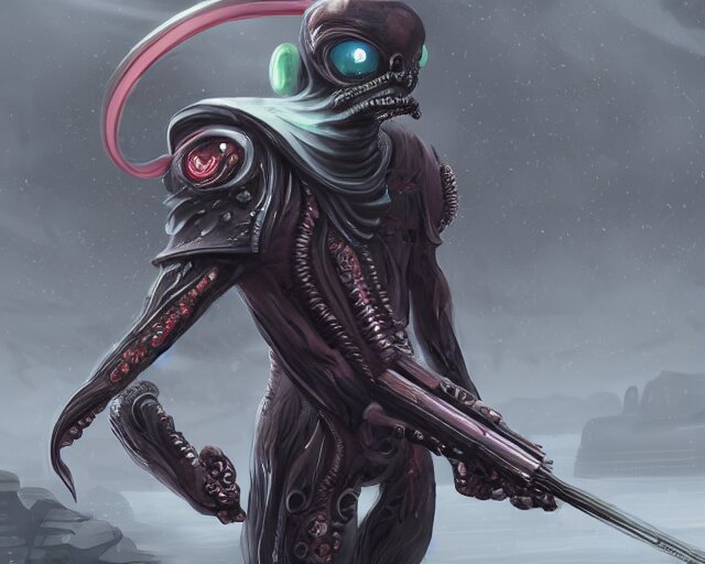 Lexica - Alien octopus with 3 eyes dressed like a samurai holding a ...
