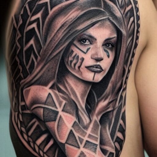 girl with tribal tattoo, realistic detailed shading, photo, robi ...
