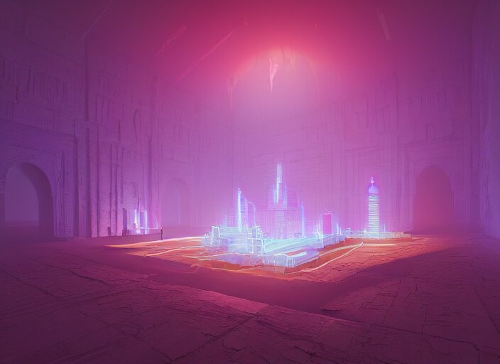Lexica - An illustration of an underground temple with light shining in ...