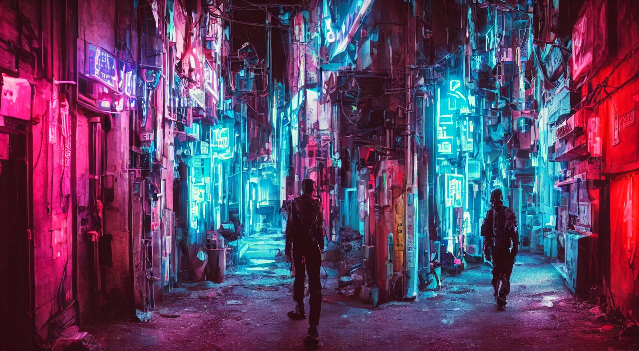 Lexica - A photo of a cyberpunk man walking in a medival village, the ...