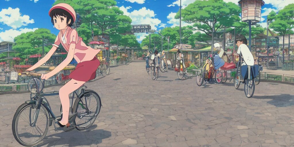 Lexica - Anime girl riding bicycle in highly detailed japanese city ...
