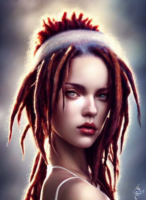 Lexica - Photograph of gorgeous woman with half white half red ...
