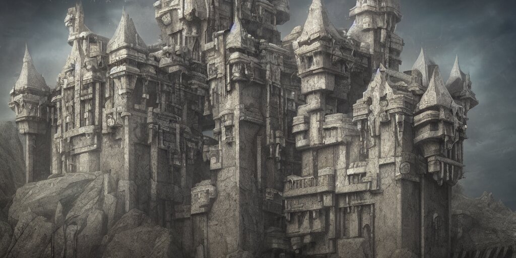 Lexica Bionic castle floating in the sky, by h. r. giger, soft